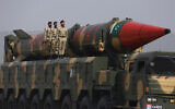 A Pakistani-made Shaheen-III missile, that is capable of carrying nuclear warheads, are displayed during a military parade to mark Pakistan National Day, in Islamabad, Pakistan, on March 23, 2022. (AP Photo/Anjum Naveed)