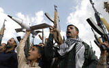 Illustrative: Houthi supporters attend anti-Israel and anti-US protests in Sanaa, Yemen, June 14, 2024. (AP Photo/Osamah Abdulrahman)