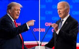 This combination of photos shows Republican US presidential candidate former president Donald Trump, left, and President Joe Biden during a presidential debate hosted by CNN, June 27, 2024, in Atlanta. (AP/Gerald Herbert)