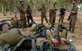 Israeli Infantry reservists during light arms training in the Golan Heights before heading south to the Gaza Strip, October 8, 2023. (Michael Giladi/Flash90)