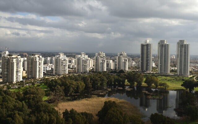 Illustrative: Residential buildings in the Ha'agamim neighborhood in the coastal city of Netanya, on January 14, 2024. (Shahar Yaari/ Flash90)