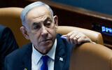 Prime Minister Benjamin Netanyahu attends a Knesset plenum session in Jerusalem on May 27, 2024. (Yonatan Sindel/Flash90)