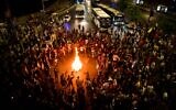 Demonstrators protest after the IDF's announcement of the deaths of four hostages in Hamas captivity, outside the Kirya military base in Tel Aviv, June 3, 2024. (Avshalom Sassoni/Flash90)
