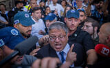 National Security Minister Itamar Ben Gvir at the Damascus Gate in Jerusalem's Old City, during Jerusalem Day celebrations, June 5, 2024. (Chaim Goldberg/Flash90)