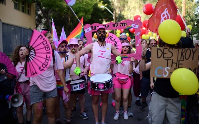 Members of the LGBTQ community and supporters take part in a Gay Pride Parade in central Tel Aviv, on June 6, 2024. (Tomer Neuberg/Flash90) Members of the LGBTQ community and supporters take part in a Gay Pride Parade in central Tel Aviv, on June 6, 2024. (Tomer Neuberg/Flash90)