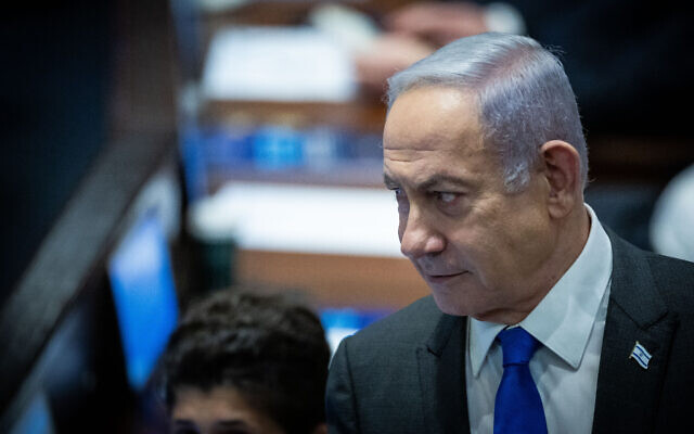 Prime Minister Benjamin Netanyahu, Minister attends a Knesset plenum vote in Jerusalem on June 11, 2024. (Yonatan Sindel/Flash90) Prime Minister Benjamin Netanyahu, Minister attends a Knesset plenum vote in Jerusalem on June 11, 2024. (Yonatan Sindel/Flash90)