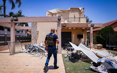 View of a house that was hit from a rocket fired from Lebanon into the northern Israeli city of Kiryat Shmona, seen on June 24, 2024. (David Cohen/Flash90)