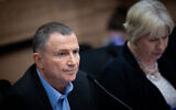 Likud MK Yuli Edelstein leads a Knesset Defense and Foreign Affairs Committee, Jerusalem, June 26, 2024. (Yonatan Sindel/Flash90)