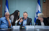 Likud MK Yuli Edelstein (center) chairs a Foreign Affairs and Defense Committee meeting at the Knesset, in Jerusalem, June 26, 2024. (Yonatan Sindel/Flash90)