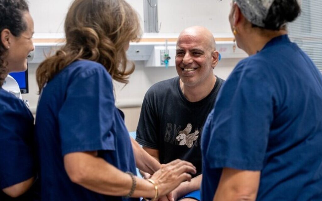 Rescued hostage Shlomi Ziv at Sheba Medical Center, June 8, 2024 (IDF)