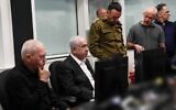 From left to right: Defense Minister Yoav Gallant, Prime Minister Benjamin Netanyahu, IDF Chief of Staff Herzi Halevi and Shin Bet security services director Ronen Bar at a special operations room overseeing a mission to release hostages in the Gaza Strip, June 8, 2024. (Shin Bet security service)