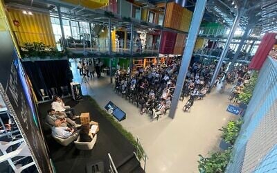 The PLANETech conference held at Jaffa Port on June 18, 2024. (Sue Surkes/Times of Israel)