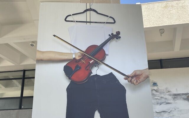 From 'Incomplete,' an outdoor exhibit at Tel Aviv's Habima Square through June 29, 2024, with photographs of Israeli protests for the hostages (Jessica Steinberg/Times of Israel)