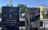 From 'Incomplete,' an outdoor exhibit at Tel Aviv's Habima Square through June 29, 2024, with photographs of Israeli protests for the hostages (Jessica Steinberg/Times of Israel)