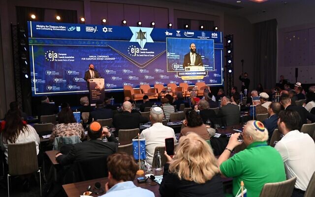 Rabbi Menachem Margolin speaks at a conference on antisemitism in Amsterdam, the Netherlands on June 3, 2024. (EJA) Rabbi Menachem Margolin speaks at a conference on antisemitism in Amsterdam, the Netherlands on June 3, 2024. (EJA)