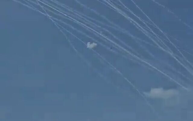 Rocket and interceptions seen in the skies over northern Israel on June 12, 2024 (Screencapture X)