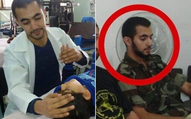Left: Fadi al-Wadiya, a Doctors Without Borders member who the IDF says was a PIJ rocket expert, who was killed in a strike in Gaza City, June 25, 2024. (Courtesy of Doctors Without Borders on X); Right: An image released by the IDF on June 26, 2024, showing al-Wadiya in the uniform of the Palestinian Islamic Jihad terror group. (Israel Defense Forces)