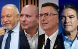 This composite image shows (from left to right) Yisrael Beytenu party leader Avigdor Liberman, former prime minister Naftali Bennett, New Hope party head Gideon Sa'ar and former Mossad chief Yossi Cohen. (Flash90)