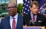 Composite photo: Rep. Jamaal Bowman (left), a New York Democrat at a campaign stop in White Plains, New York, on June 11, 2024. (AP Photo/Ted Shaffrey); Westchester County Executive George Latimer speaks in White Plains, New York, March 20, 2023. (Tania Savanna/The Journal News via AP)