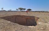 A sinkhole near Kibbutz Ein Gedi in southern Israel, from which a Nubian ibex was rescued, June 2024. (Israel Nature and Parks Authority)