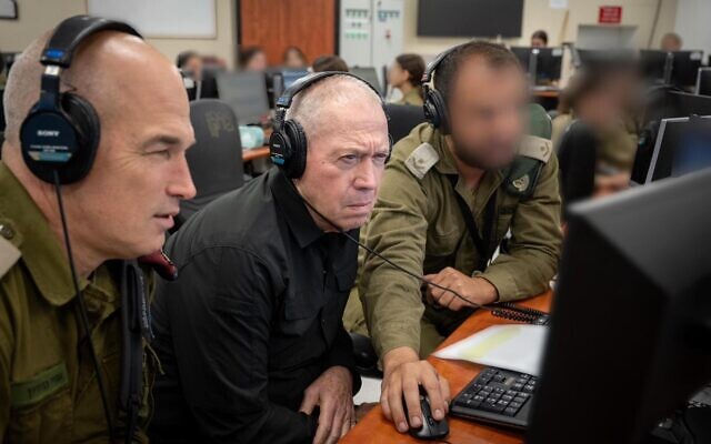 Defense Minister Yoav Gallant at the IDF Northern Command HQ in Safed, July 28, 2024. (Shachar Yurman/Defense Ministry) Defense Minister Yoav Gallant at the IDF Northern Command HQ in Safed, July 28, 2024. (Shachar Yurman/Defense Ministry)