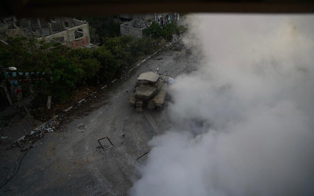 Troops of the Multi-Domain, or Ghost Unit, are seen operating in Gaza City's Sabra neighborhood, in a handout photo published June 1, 2024. (Israel Defense Forces)