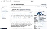 Screen capture of the Wikipedia page about the Anti-Defamation League, June 26, 2024. (Wikipedia; used in accordance with Clause 27a of the Copyright Law)