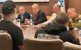 Prime Minister Benjamin Netanyahu meets with representatives of families of hostages held by Hamas (GPO / File)