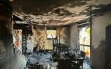 The aftermath of a fire in a home in the West Bank settlement of Kochav Yaakov, caused by an electric bicycle battery, June 30, 2024 (Fire and Rescue Services)