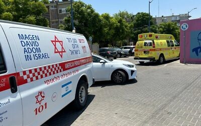 Magen David Adom at the scene where a baby was found unconscious after being left alone in a hot car in Sderot, June 6, 2024. (Magen David Adom)