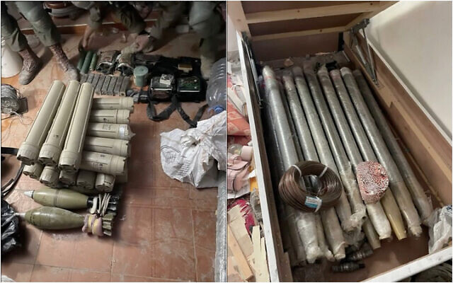 Weapons found by IDF troops in southern Gaza's Rafah, in a handout image published June 3, 2024. (Israel Defense Forces) Weapons found by IDF troops in southern Gaza's Rafah, in a handout image published June 3, 2024. (Israel Defense Forces)