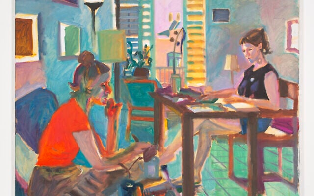 Natalia Zourabova's 'Ester and Lika, 2021,' Oil on canvas, 65 x 61 in (165.1 x 154.94 cm), at the 'New Barbizon' show at New York's FORMah gallery, showing the work of three Israeli artists through July 20, 2024 (Courtesy)