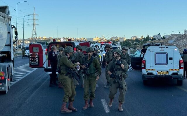 IDF troops at the scene of a terror attack in the southern West Bank on July 31, 2024 (Israel Defense Forces) IDF troops at the scene of a terror attack in the southern West Bank on July 31, 2024 (Israel Defense Forces)