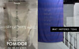 (L-r) A poster for Pomidor's exhibit, "Even Elephants Hold Elections," canceled by the London gallery Metamorphika on July 4, 2024, over an artist's social media posts mourning the victims of the Oct. 7 attacks; an image shared by Pomidor of the canceled exhibit. (Screen captures/Instagram via JTA)