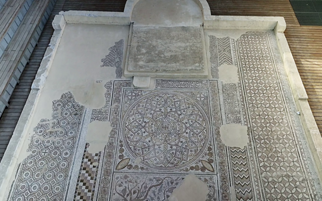 A mosaic on display at the Jay and Jeanie Schottenstein National Campus for the Archaeology of Israel. (Emil Aladjem/IAA)