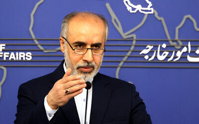 Iran's Ministry of Foreign Affairs spokesman Nasser Kanaani speaks during a press conference in the capital Tehran on December 5, 2022. (ATTA KENARE / AFP)