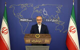 Iran's Ministry of Foreign Affairs spokesman Nasser Kanaani speaks during a press conference in the capital Tehran on December 5, 2022. (ATTA KENARE/AFP)