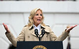 US First Lady Jill Biden speaks during a barbeque for active-duty military families in honor of the Fourth of July on the South Lawn of the White House in Washington, DC, July 4, 2024. (Mandel Ngan / AFP)