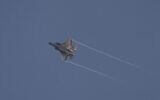 An Israeli Air Force fighter jet flies over the border area with south Lebanon on July 7, 2024 (Photo by Jalaa MAREY / AFP)