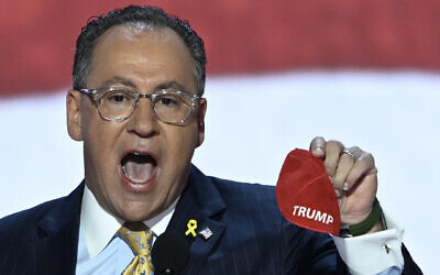 Republican Jewish Coalition CEO Matt Brooks speaks during the second day of the 2024 Republican National Convention at the Fiserv Forum in Milwaukee, July 16, 2024. (Andrew Caballero-Reynolds/AFP)