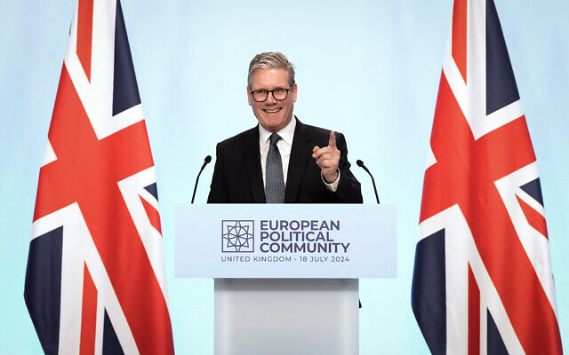 Britain's Prime Minister Keir Starmer speaks during a press conference at the European Political Community meeting, at Blenheim Palace in Woodstock, southern England, on July 18, 2024. (Stefan Rousseau/AFP) Britain's Prime Minister Keir Starmer speaks during a press conference at the European Political Community meeting, at Blenheim Palace in Woodstock, southern England, on July 18, 2024. (Stefan Rousseau/AFP)