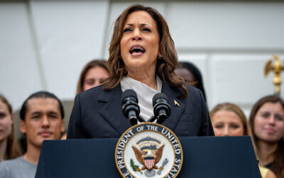 US Vice President Kamala Harris speaks during an NCAA championship teams celebration on the South Lawn of the White House, in Washington, DC, on July 22, 2024. (Andrew Harnik/ Getty Images/AFP) US Vice President Kamala Harris speaks during an NCAA championship teams celebration on the South Lawn of the White House, in Washington, DC, on July 22, 2024. (Andrew Harnik/ Getty Images/AFP)