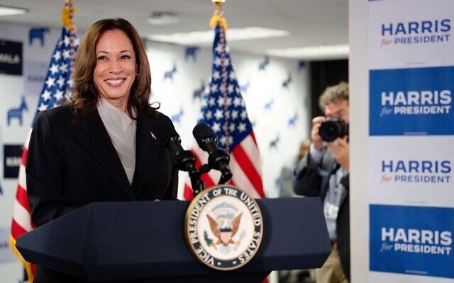 US vice president and Democratic presidential candidate Kamala Harris at her campaign headquarters in Wilmington, Delaware, on July 22, 2024.(Erin SCHAFF / POOL / AFP) US vice president and Democratic presidential candidate Kamala Harris at her campaign headquarters in Wilmington, Delaware, on July 22, 2024.(Erin SCHAFF / POOL / AFP)