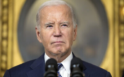 US President Joe Biden speaks in the Diplomatic Reception Room of the White House, February 8, 2024, in Washington. (AP Photo/Evan Vucci, File)