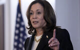 US Vice President Kamala Harris speaks about conflict sexual violence before a screening of 'Screams Before Silence,' in the Eisenhower Executive Office Building on the White House complex in Washington, June 17, 2024. (AP/Susan Walsh)