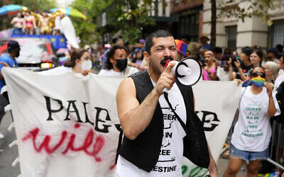Anti-Israel protesters block the parade route during the NYC Pride March, June 30, 2024, in New York. (Charles Sykes/Invision/AP)