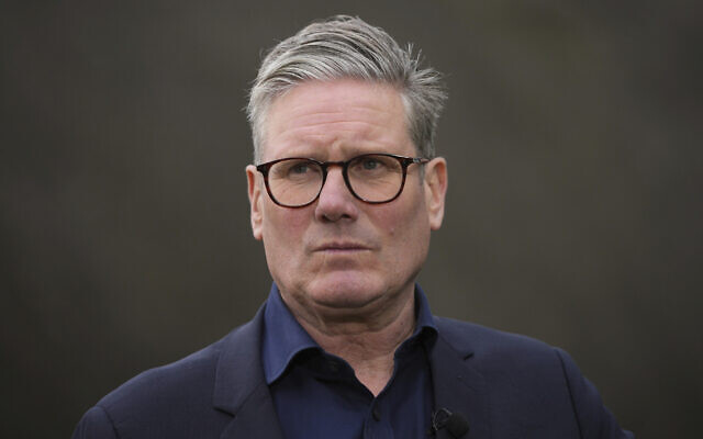 Britain's Labour Party leader Keir Starmer speaks to the media during an election campaign stop near Milton Keynes, England, on July 1, 2024. (AP/Kin Cheung) Britain's Labour Party leader Keir Starmer speaks to the media during an election campaign stop near Milton Keynes, England, on July 1, 2024. (AP/Kin Cheung)