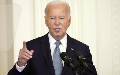 US President Joe Biden speaks during a Medal of Honor Ceremony at the White House in Washington, July 3, 2024. (AP Photo/Susan Walsh)