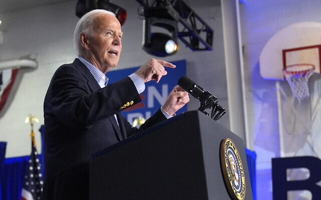 US President Joe Biden speaks at a campaign rally at Sherman Middle School in Madison, Wis., Friday, July 5, 2024. (AP Photo/Manuel Balce Ceneta) US President Joe Biden speaks at a campaign rally at Sherman Middle School in Madison, Wis., Friday, July 5, 2024. (AP Photo/Manuel Balce Ceneta)