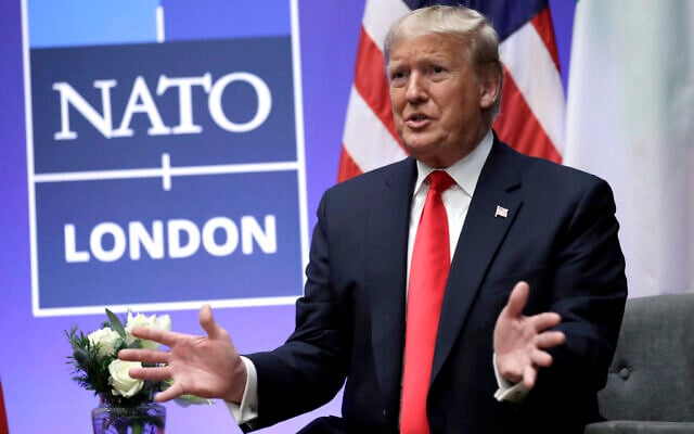 US President Donald Trump speaks during the NATO summit, Dec. 4, 2019, in Watford, England. (AP Photo/ Evan Vucci, File) US President Donald Trump speaks during the NATO summit, Dec. 4, 2019, in Watford, England. (AP Photo/ Evan Vucci, File)